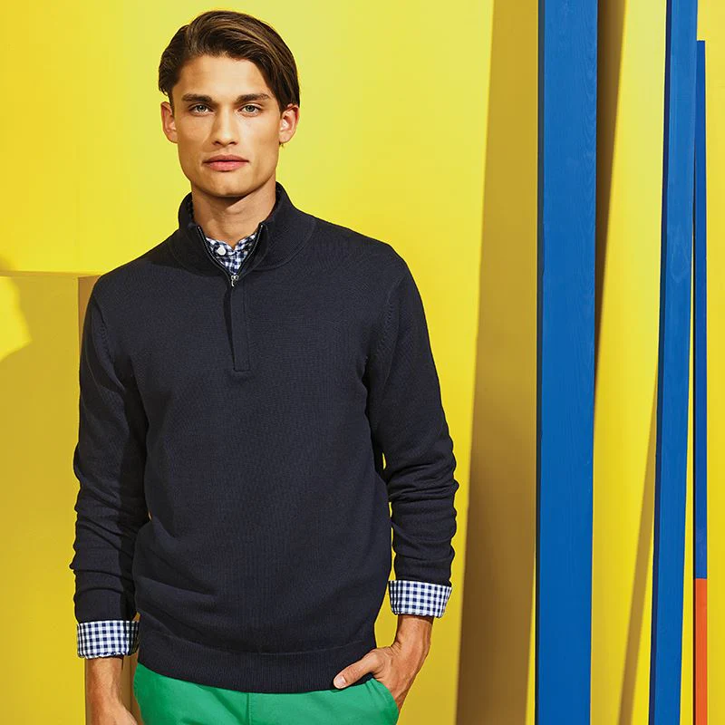 Mens Cotton Blend ¼ Zip Sweater - Black - Image 3
