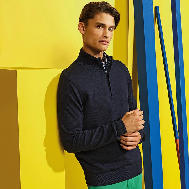 Mens Cotton Blend ¼ Zip Sweater - Navy - Image 4