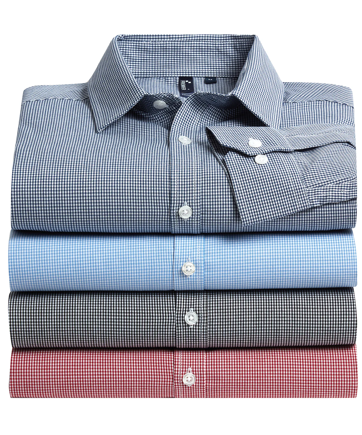 Mens Gingham Microcheck Long Sleeve Shirt - Red/White - Image 2