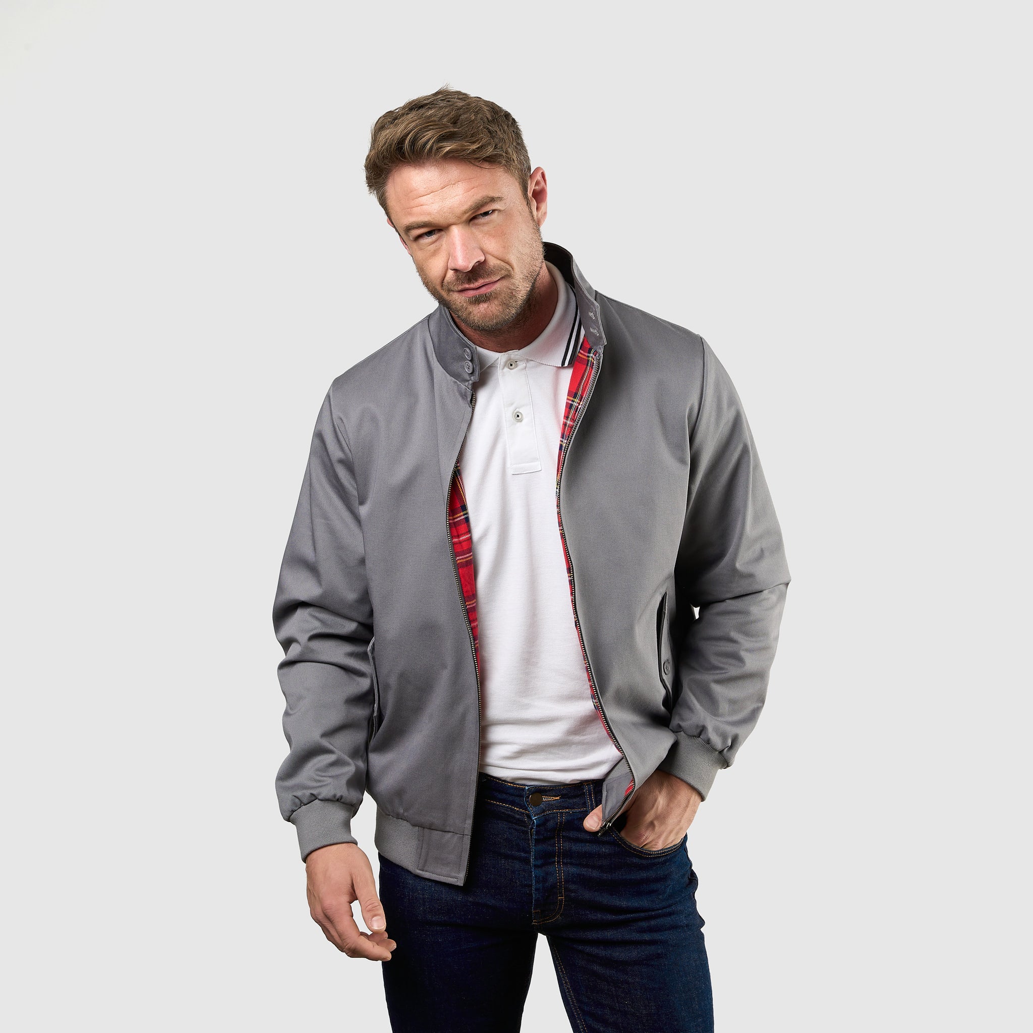 Mens Signature Harrington Jacket - Grey - Image 7