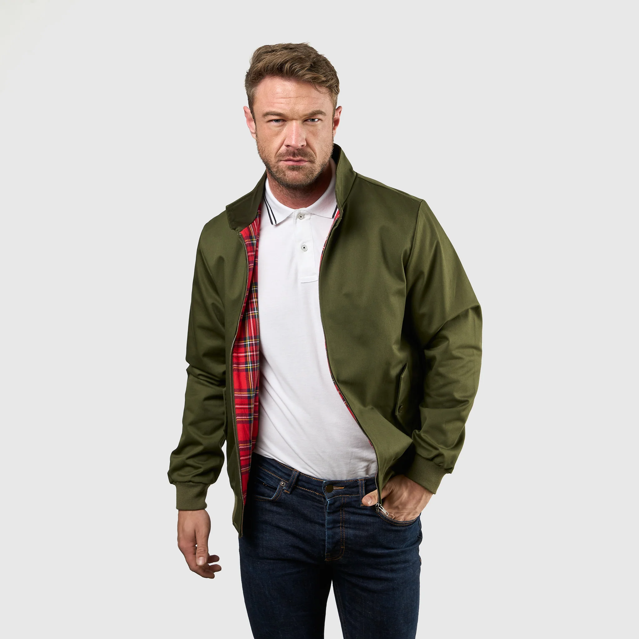 Mens Signature Harrington Jacket - Olive - Image 7